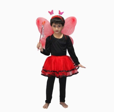 KAKU FANCY DRESSES Tu Tu Skirt for Girls, Western Dance Dress (Skirt with Wings)- Red, 7-8 Years Kids Costume Wear