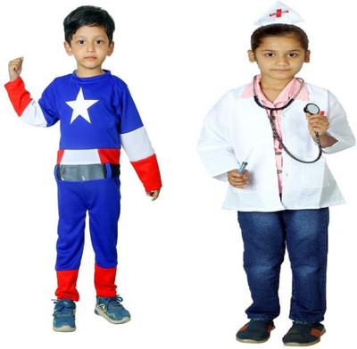 PREMOURE Normal Captain America + Female Doctor Dress Kids Costume Wear
