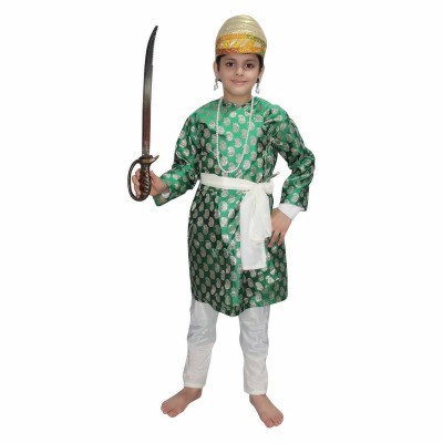 KAKU FANCY DRESSES Shivaji Maharaj Costume for Boys, Historical Maratha Dress - Green, 7-8 Years Kids Costume Wear