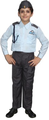 KAKU FANCY DRESSES Our Helper Pilot Costume With Blue Shirt, Black pant & Cap 7-8 Years Kids Costume Wear
