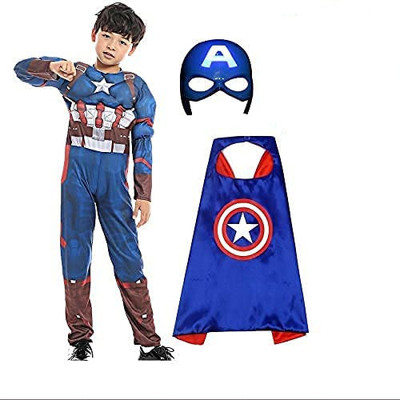 FASHIONMINI Captain America Full Muscle Dress Set With Mask And Face Cape. Kids Costume Wear
