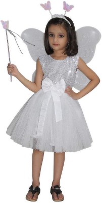 KAKU FANCY DRESSES Butterfly Dress For Girls With Wings & Wand , Insect Costume - White, 3-4 Years Kids Costume Wear