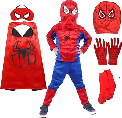 KENIM FASHION Spiderman Costume for Kids with Accessories| Hosiery Fabric| Red and Blue Color Kids Costume Wear