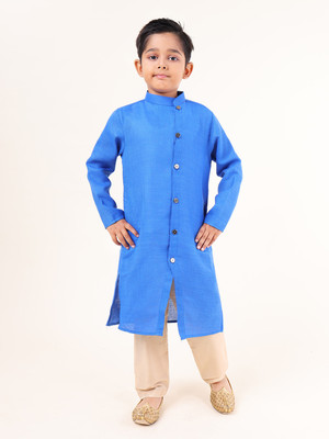 Tabard Boys Solid Straight Kurta(Blue)