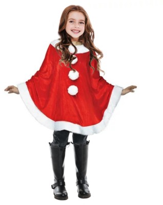 KAKU FANCY DRESSES Santa Clause Cloak with Hat Christmas Costume - Red & White 3-4 Years Unisex Kids Costume Wear