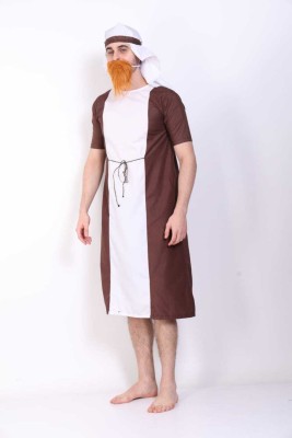 KAKU FANCY DRESSES Shepherd Costume With Gown, Beard, and Headscarf - White & Brown, 15-16 Years Kids Costume Wear