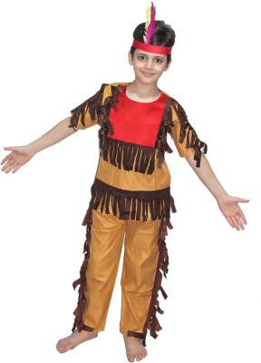 KAKU FANCY DRESSES Red Indian Trible Dress, Annual Function Costume - Brown & Red, 5-6 Yrs Kids Costume Wear