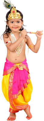 ITSMYCOSTUME Krishna Dress(Dhoti,HipCover,Mukut,Morpankh,Bansuri,Kamarband,Bajuband)Janmastmi Kids Costume Wear