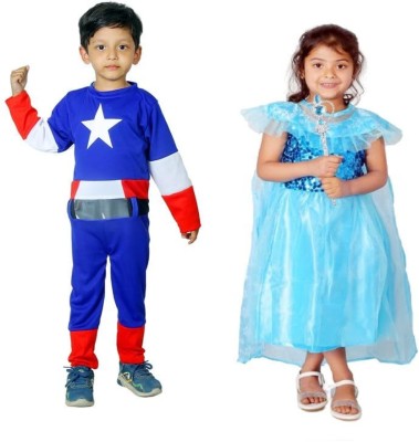 Macare Normal Captain America + Elsaa Kids Costume Wear