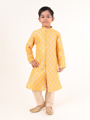 Tabard Boys Casual Kurta and Churidar Set(Yellow Pack of 1)