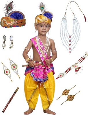 KAKU FANCY DRESSES Krishna Costume For Boys, Magenta Dhoti With Jewellery, 5-6 Years Kids Costume Wear