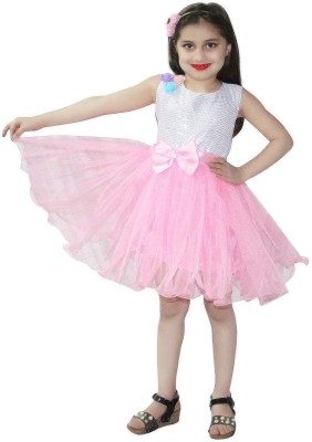 KAKU FANCY DRESSES Ballerina Dance Frock, Ballet Tutu Dress For Girls - Silver & Pink - 7-8 Years Kids Costume Wear