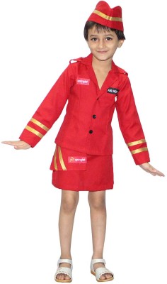 KAKU FANCY DRESSES Our Helper Air Hostess Costume With skirt, cap, and waist handkerchief, 3-4 Year Kids Costume Wear