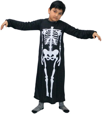 KAKU FANCY DRESSES Skeleton Halloween Costume Scary Horror Halloween Theme Dress for Kids, 10-12 Yr Kids Costume Wear
