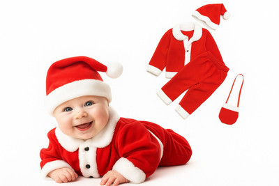 Sadhana | Santa Dress 6-12months Regsize [Set Of 4 (1- Jacket, 1 Pant, 1 Cap, 1 Pouch] Kids Costume Wear