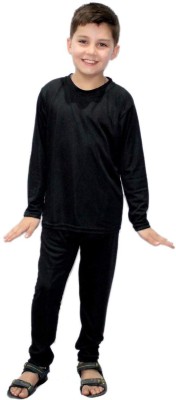 KAKU FANCY DRESSES Tracksuit For Boys & Girls, Plain Top Bottom Costume Set - Black, 10-11 Years Kids Costume Wear