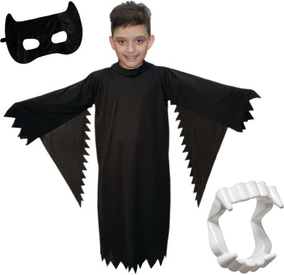 KAKU FANCY DRESSES Black Ghost Costume with Teeth & Face For Halloween Costume Party of 7-8 Years Kids Costume Wear
