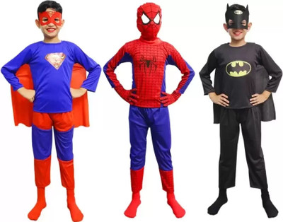 poojafashion Superman Spiderman Batman Dress 3 Pcs Combo Kids Costume Wear