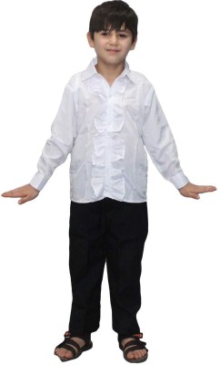 KAKU FANCY DRESSES Frill Shirt for Boys, Western Dance Costume (Only Shirt)- White, 10-11 Years Kids Costume Wear