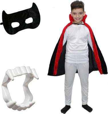 KAKU FANCY DRESSES Halloween Dracula Cloak Cape Robe with Teeth & Eyepatch for Kids - 3-4 Yrs Kids Costume Wear