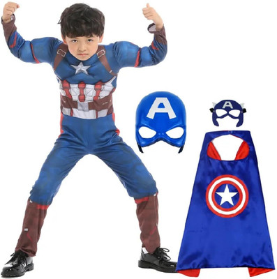 Macare Captain America Full Muscle Dress Set With Mask Kids Costume Wear