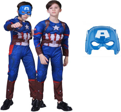 Aditya Creation World Captain America Full Muscle Dress Set With Mask Kids Costume Wear