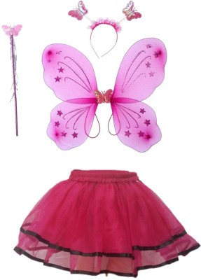 KAKU FANCY DRESSES Tu Tu Skirt for Girls, Western Dance Dress (Skirt with Wings)- Magenta, 3-4 Year Kids Costume Wear