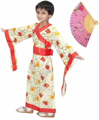 KAKU FANCY DRESSES Japanese Kimono Dress For Girls, Global Ethnic Costume -Cream, 7-8 Years Kids Costume Wear