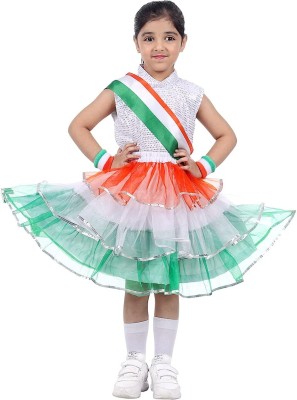 ITSMYCOSTUME Tricolor Dress For Girls Kids Skirt Top Set Independence Day/Republic Day Dress Kids Costume Wear