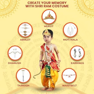 KAKU FANCY DRESSES Ram Costume for Boy, Ram Navami Dress for Theme Play With Jewelry - Red, 7-8 Yrs Kids Costume Wear