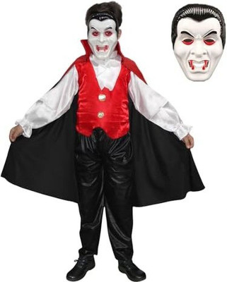 KAKU FANCY DRESSES Vampire Dracula Costume/California Cosplay Costume/Halloween Costume -Red & White, 3-4 Years, for Boys Kids Costume Wear