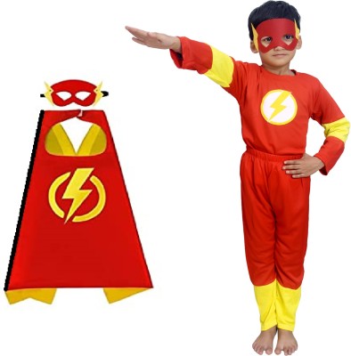 Kiddie Creation Superhero Dress Flash Costume for Kids Set of 4 (Dress, Mask, Cape)| Dress Kids Costume Wear