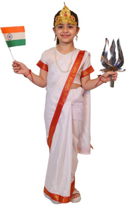 KAKU FANCY DRESSES National Hero Bharat Mata Costume -White, 8-10 Years, For Girls Kids Costume Wear