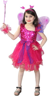 KAKU FANCY DRESSES Magenta Tu Tu Frock With Butterfly Wings & Wand For Girls Birthday Dress 3-4 Yrs Kids Costume Wear