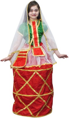 KAKU FANCY DRESSES Manipuri Dress For Girls, Folk Dance Costume - Red & Green, 10-11 Years Kids Costume Wear