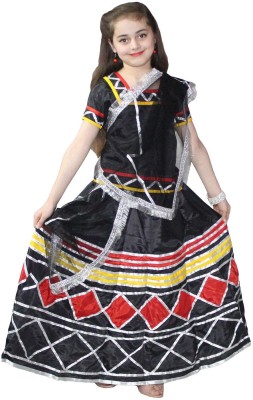 KAKU FANCY DRESSES Black Kalbeliya Folk Dance Lehenga Choli & Dupatta Set For Girls 7-8 Years Kids Costume Wear