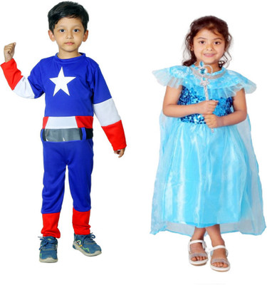 SILAYI BY RENU MEHRA Normal Captain America + Elsaa Kids Costume Wear