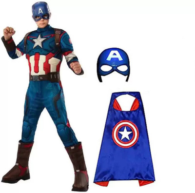 Adarsh Enter Captain America Full Muscle Dress Set With Mask And Face Cape. Kids Costume Wear