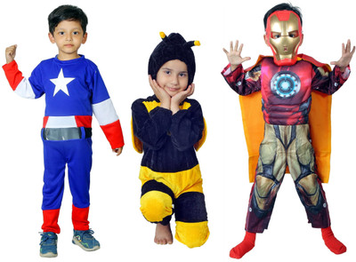 KAVITAENTERPRISE 3 Costume(Normal Capatain America + Honey Bee + ironman) Kids Costume Wear