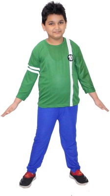 KAKU FANCY DRESSES Ben Super Hero Cartoon Costume For Boys, Theme Dress - Green & Blue, 7-8 Years Kids Costume Wear
