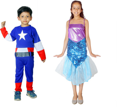FRAIVIKO Normal Captain America and Mermaid Kids Costume Wear