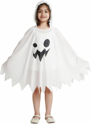 KAKU FANCY DRESSES Halloween White Cloak Horror Dress Robe Cape for 7-8 Years Kids Costume Wear