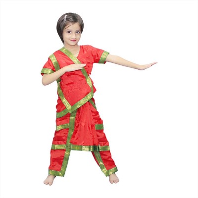 KAKU FANCY DRESSES Bharatnatyam Saree for Girls, Classical Dance Dress For Kids - Red, 3-4 Years Kids Costume Wear