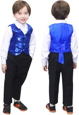 KAKU FANCY DRESSES Blue Shiny Waistcoat For Dance, Jazz Dance Vest Dress (Only Waistcoat), 3-4Yrs Kids Costume Wear