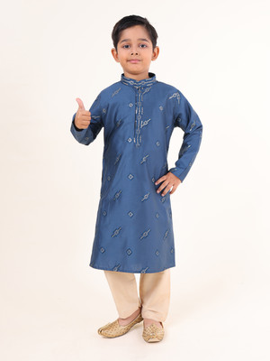 Tabard Boys Casual Kurta and Churidar Set(Blue Pack of 1)