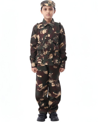 Design My Dress Bharat Kids Military Dress for Boys, Girls | Outfit Included Cap, Shirt, Belt & Trouser Kids Costume Wear