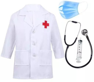 Culture Creation Doctor Dress Set of 4 (Doctor Coat, Stethoscope, Injections & Surgical Masks) Kids Costume Wear