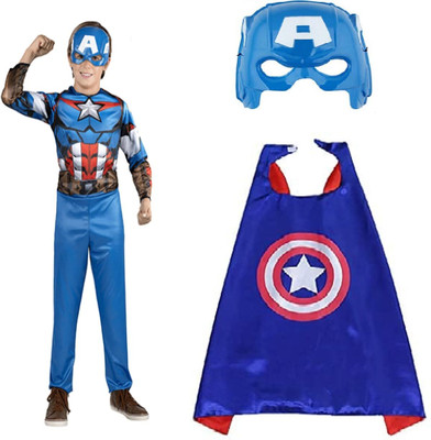 Macare Captain America Full Muscle Dress Set With Mask Kids Costume Wear