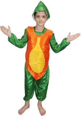 KAKU FANCY DRESSES Fruit Costume Papaya Dress for Boys & Girls - Orange & Green, 10-11 Years Kids Costume Wear