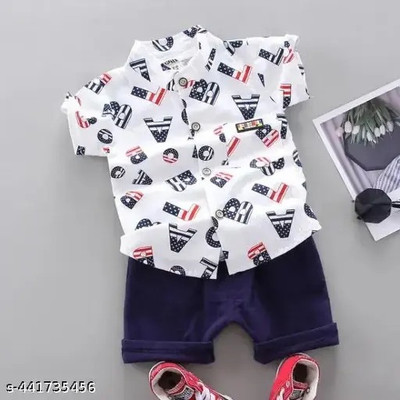 ZIYACREATION Baby Boys & Baby Girls Party(Festive) Shirt Shorts(WHITE BLU)